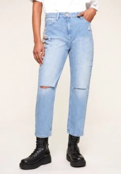 Mit Stickerei - Relaxed Fit Jeans - Azzurro