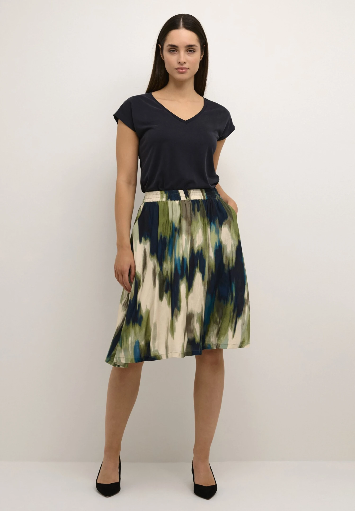 Kaffe Kadrylia - A-Lijn Rok - Green/Brown Faded Graphic 2 Kaffe Kadrylia - A-Lijn Rok - Green/Brown Faded Graphic - Afbeelding 2