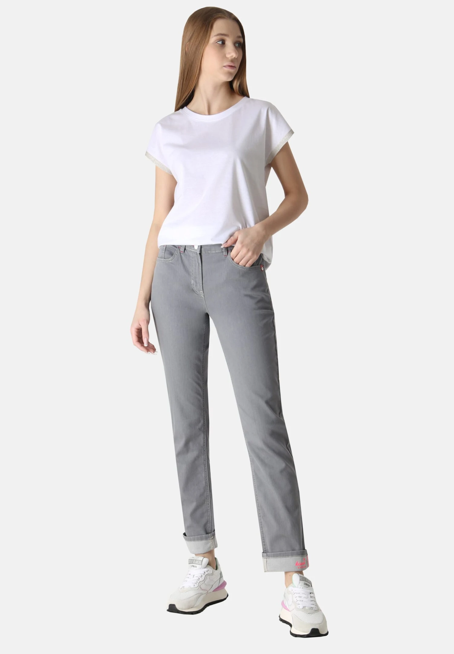 5-Pocket-Helen Classic Fit Aus Stretch- Straight Leg Jeans - Grau 2 5-Pocket-Helen Classic Fit Aus Stretch- Straight Leg Jeans - Grau - Afbeelding 2