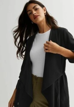 New Look 3/4 Sleeve Waterfall Duster- Trenchcoat - Black -Only Mode Winkel 669e0cbc81b74abc961a261bdd4706d1