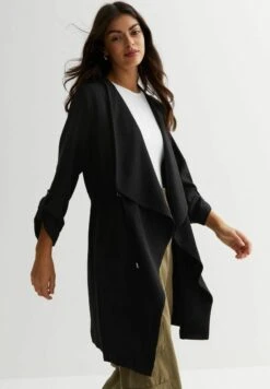 New Look 3/4 Sleeve Waterfall Duster- Trenchcoat - Black -Only Mode Winkel 6eeff797864246ec8eb1ed0fce2256e8
