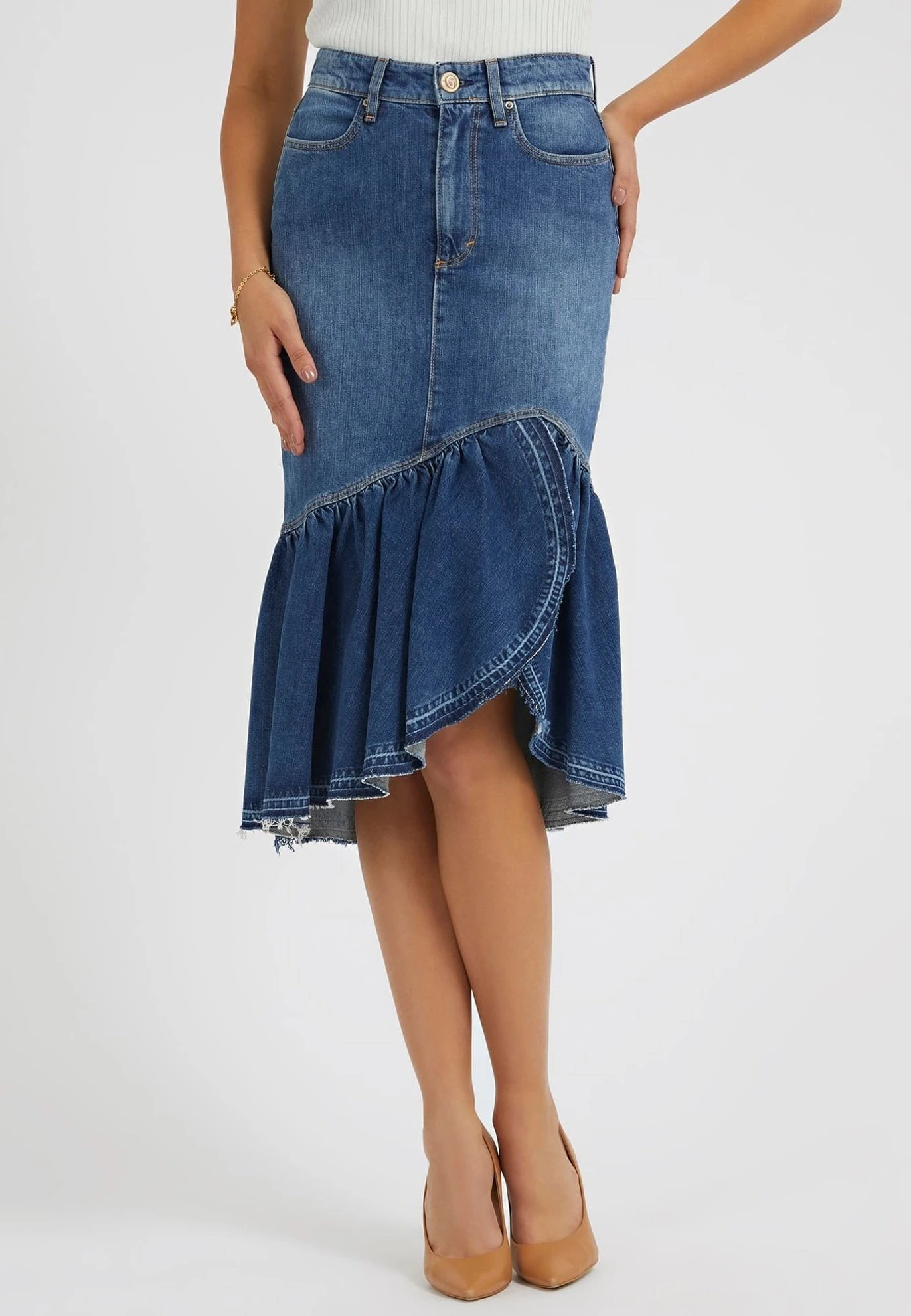 Guess Mit Rüschen - A-Lijn Rok - Blau 1 Guess Mit Rüschen - A-Lijn Rok - Blau