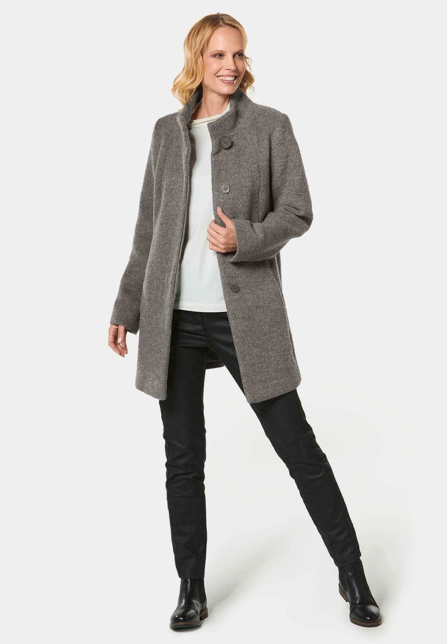 GOLDNER Halflange Jas - Medium Grey / Beige / Melange 2 GOLDNER Halflange Jas - Medium Grey / Beige / Melange - Afbeelding 2