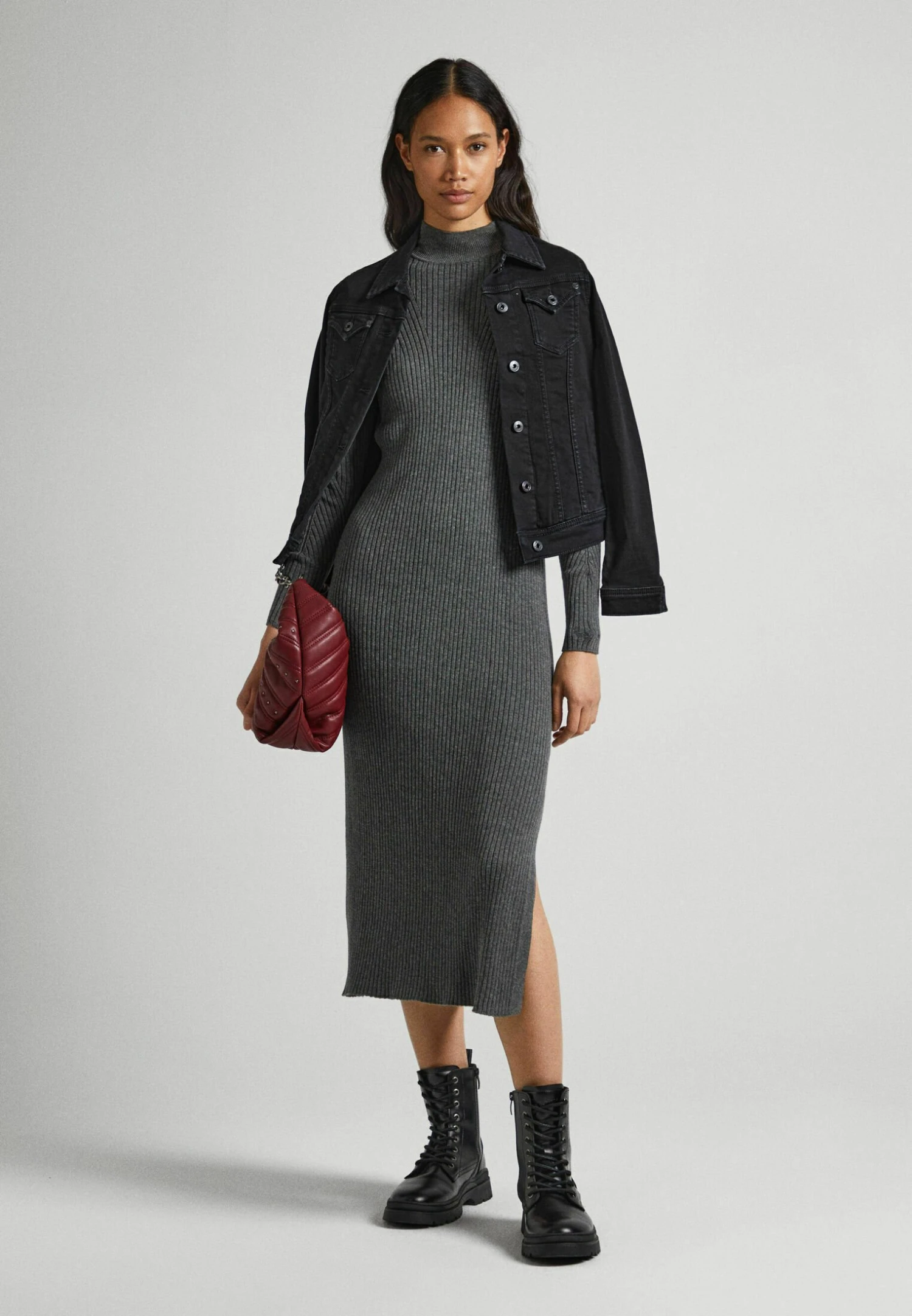 Pepe Jeans Dalia- Gebreide Jurk - Dark Grey 5 Pepe Jeans Dalia- Gebreide Jurk - Dark Grey - Afbeelding 5