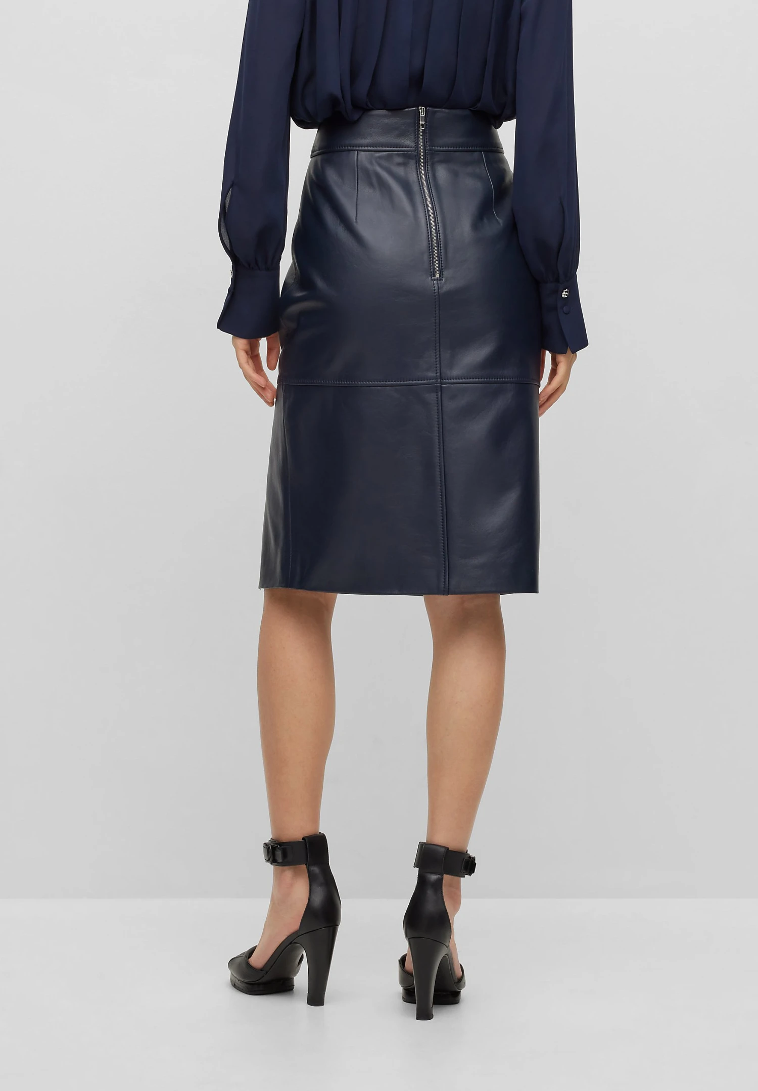 Boss Setora - Leren Rok - Dark Blue 3 Boss Setora - Leren Rok - Dark Blue - Afbeelding 3