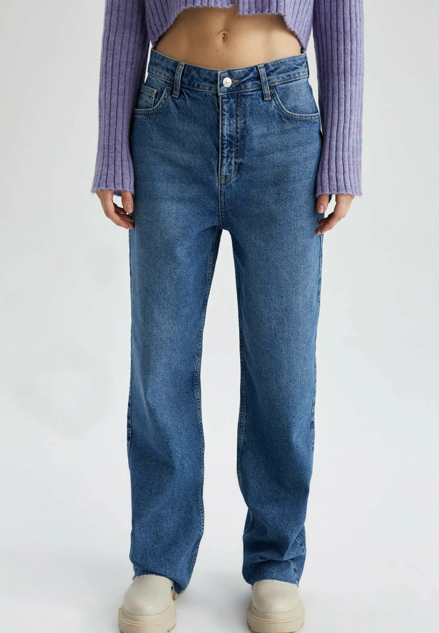 DeFacto 90'S Wide Leg- Straight Leg Jeans - Blue 1 DeFacto 90'S Wide Leg- Straight Leg Jeans - Blue