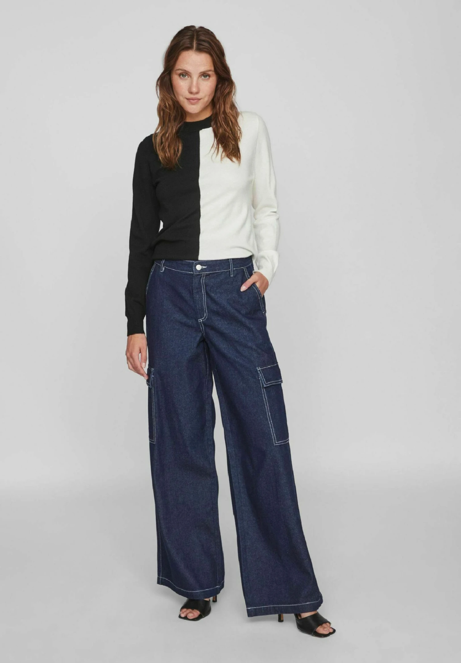 Vila Wide Cargo Look - Flared Jeans - Dark Blue Denim 2 Vila Wide Cargo Look - Flared Jeans - Dark Blue Denim - Afbeelding 2