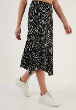 LELA Midi- A-Lijn Rok - Black White Striped -Only Mode Winkel 79cd556302fc444e87dccbb0b41fc408