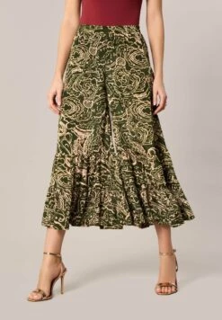 Flared Print Ruffle- Broek - Green Pink