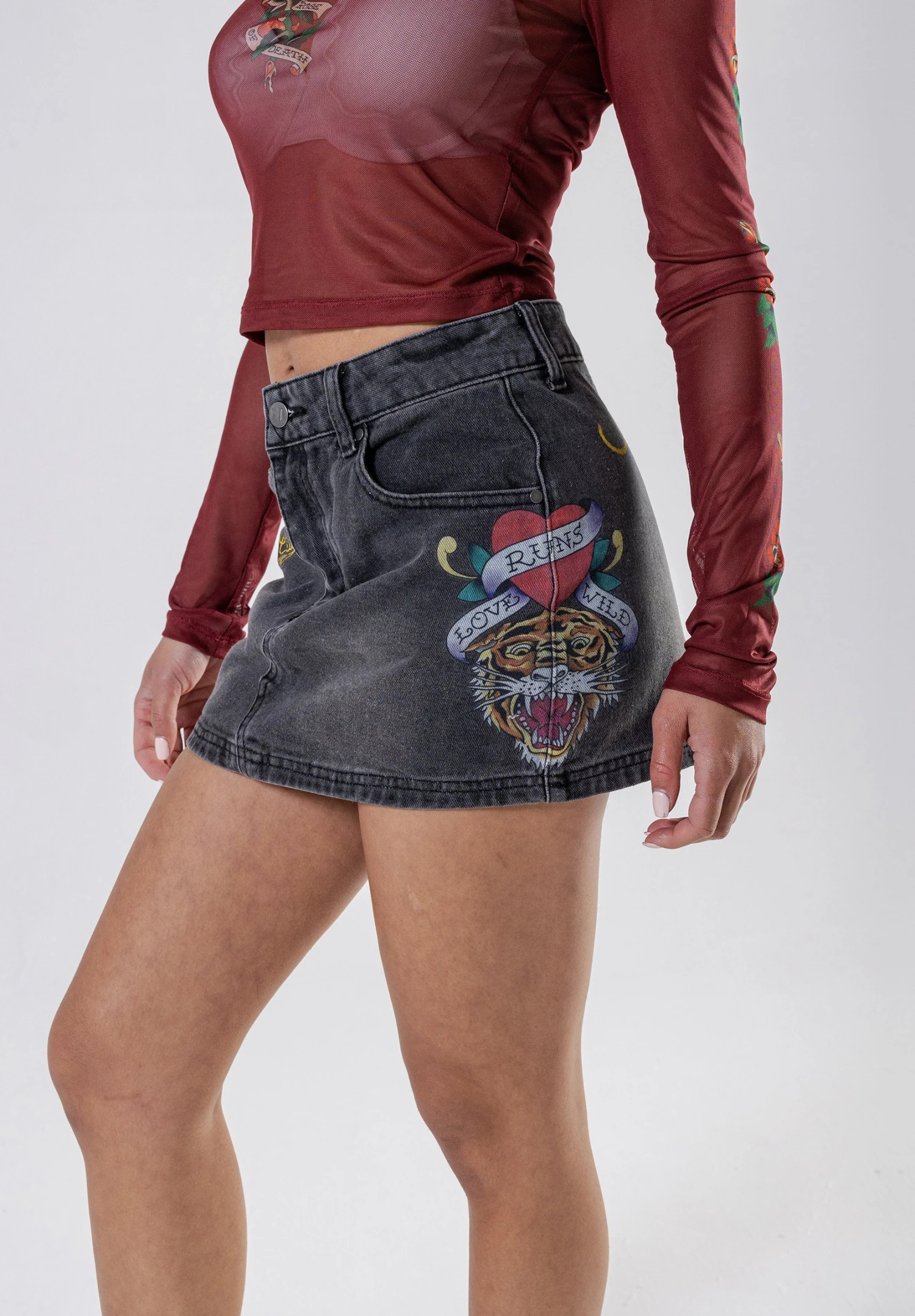 Ed Hardy Love Runs Wild- Jeansrok - Washed Black 1 Ed Hardy Love Runs Wild- Jeansrok - Washed Black