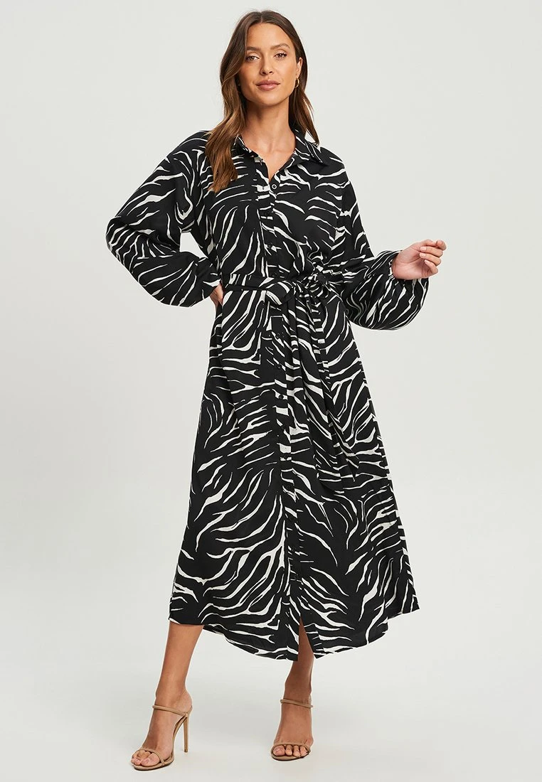 Tussah Maxi-Jurk - Black White Zebra 1 Tussah Maxi-Jurk - Black White Zebra