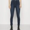 NA-KD Skinny High Waist Open Hem - Jeans Skinny Fit - Dark Blue