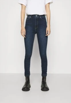 NA-KD Skinny High Waist Open Hem - Jeans Skinny Fit - Dark Blue