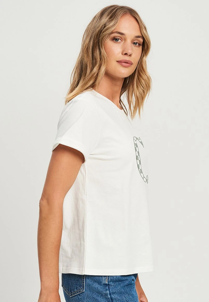 Calli C Embroidered- T-Shirt Print - White/Sage Checkerboard 5 Calli C Embroidered- T-Shirt Print - White/Sage Checkerboard - Afbeelding 5