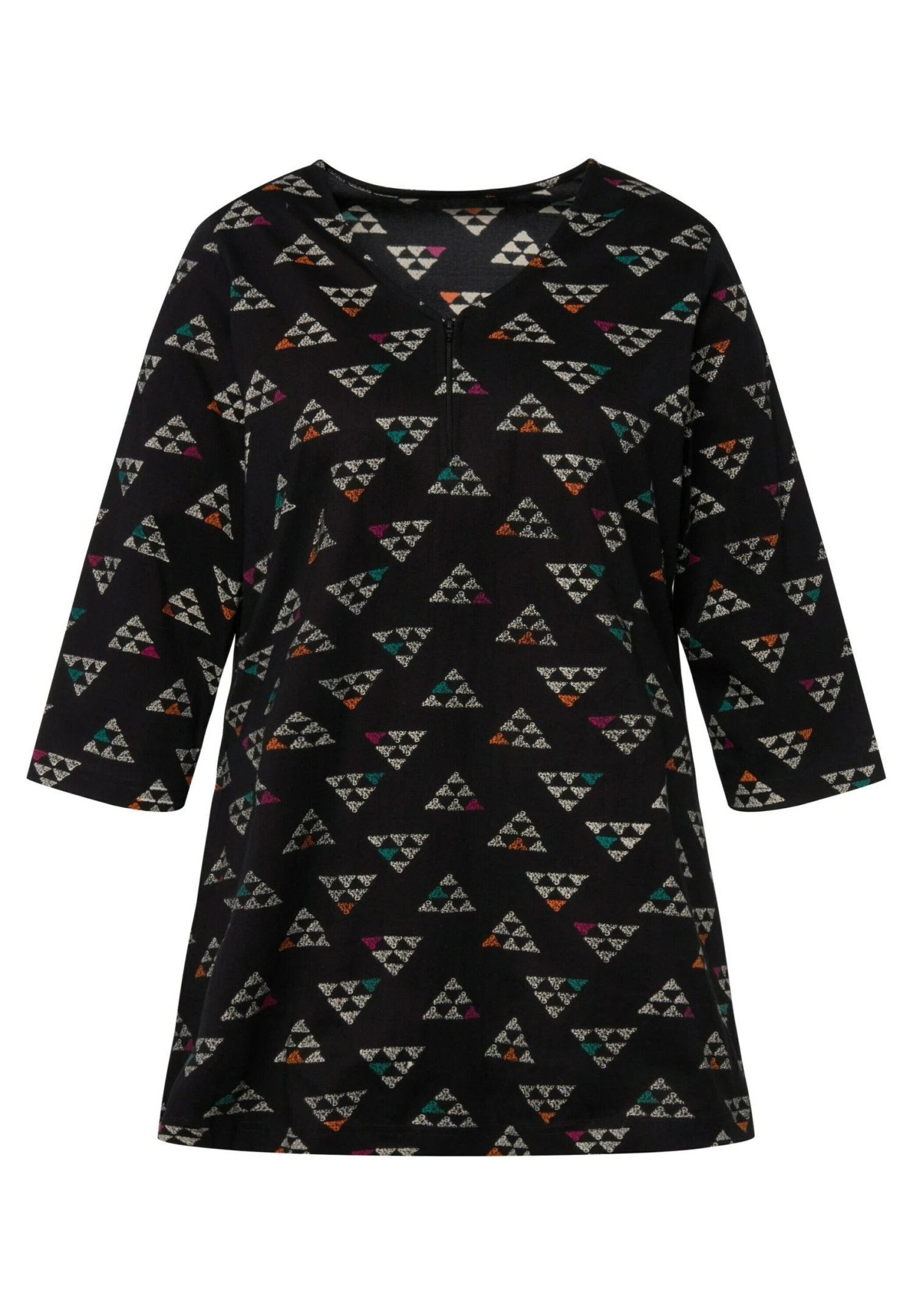 Ulla Popken Grafische Print, Zipper, Zakken, 3/4-Mouwen - Longsleeve - Zwart 5 Ulla Popken Grafische Print, Zipper, Zakken, 3/4-Mouwen - Longsleeve - Zwart - Afbeelding 5