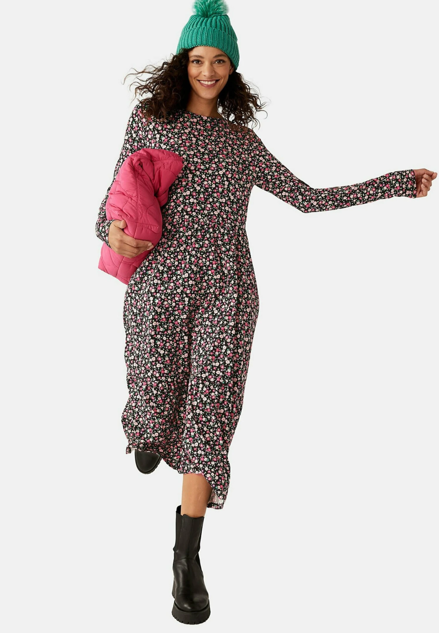 Marks & Spencer Printed Round Neck Midi Tiered- Jerseyjurk - Multi 2 Marks & Spencer Printed Round Neck Midi Tiered- Jerseyjurk - Multi - Afbeelding 2