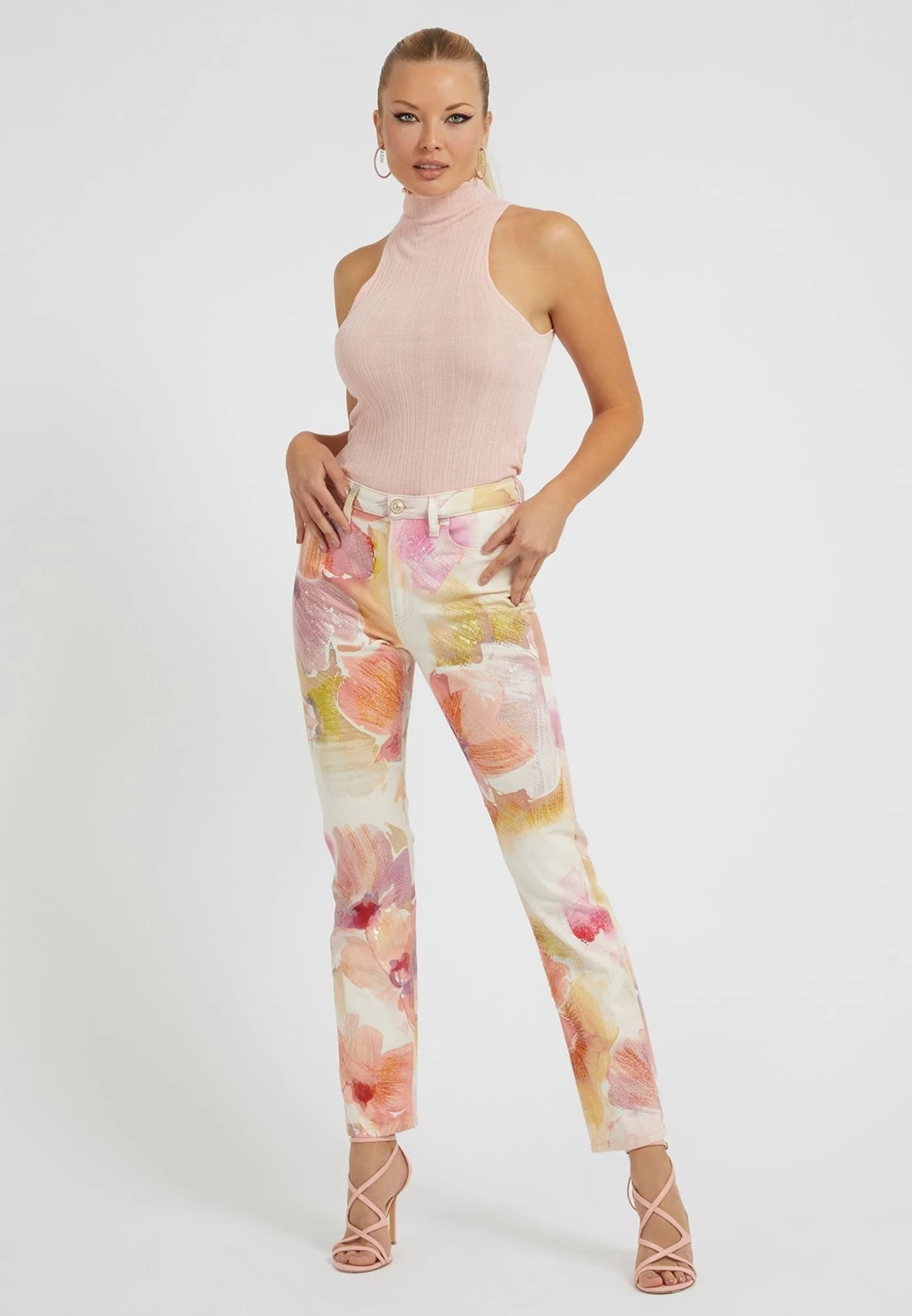 Guess Blumenprint - Slim Fit Jeans - Mehrfarbe Rose 2 Guess Blumenprint - Slim Fit Jeans - Mehrfarbe Rose - Afbeelding 2