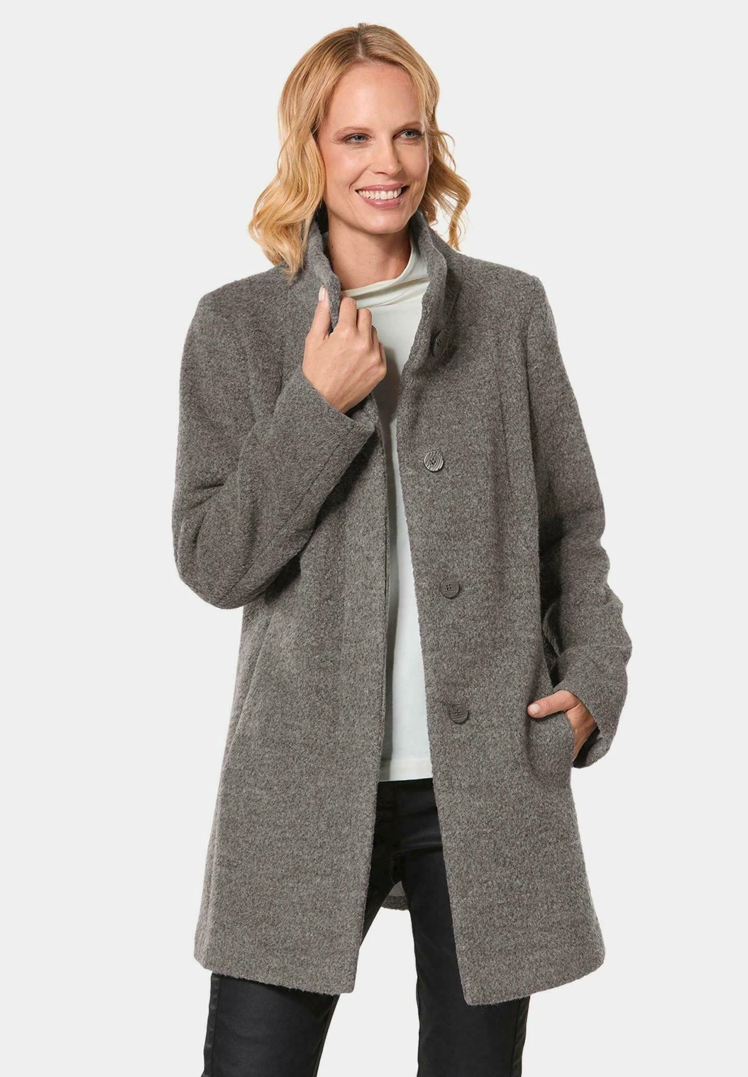 GOLDNER Halflange Jas - Medium Grey / Beige / Melange 1 GOLDNER Halflange Jas - Medium Grey / Beige / Melange