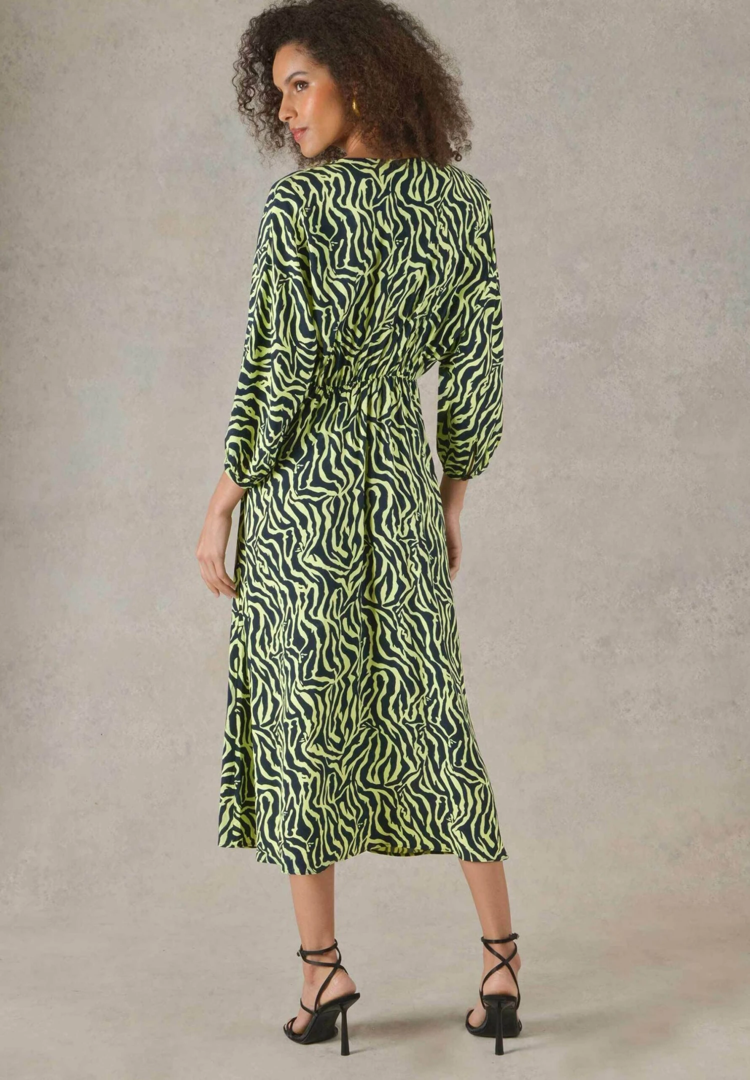 Zebra Button Front Midi - Blousejurk - Green Multi 2 Zebra Button Front Midi - Blousejurk - Green Multi - Afbeelding 2