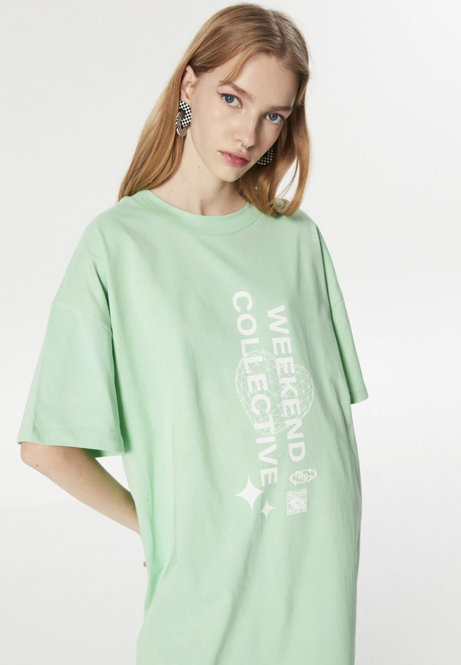 Twist Relaxed Fit Slogan And Visual Printed Combed Cotton - Jerseyjurk - Mint Green 4 Twist Relaxed Fit Slogan And Visual Printed Combed Cotton - Jerseyjurk - Mint Green - Afbeelding 4