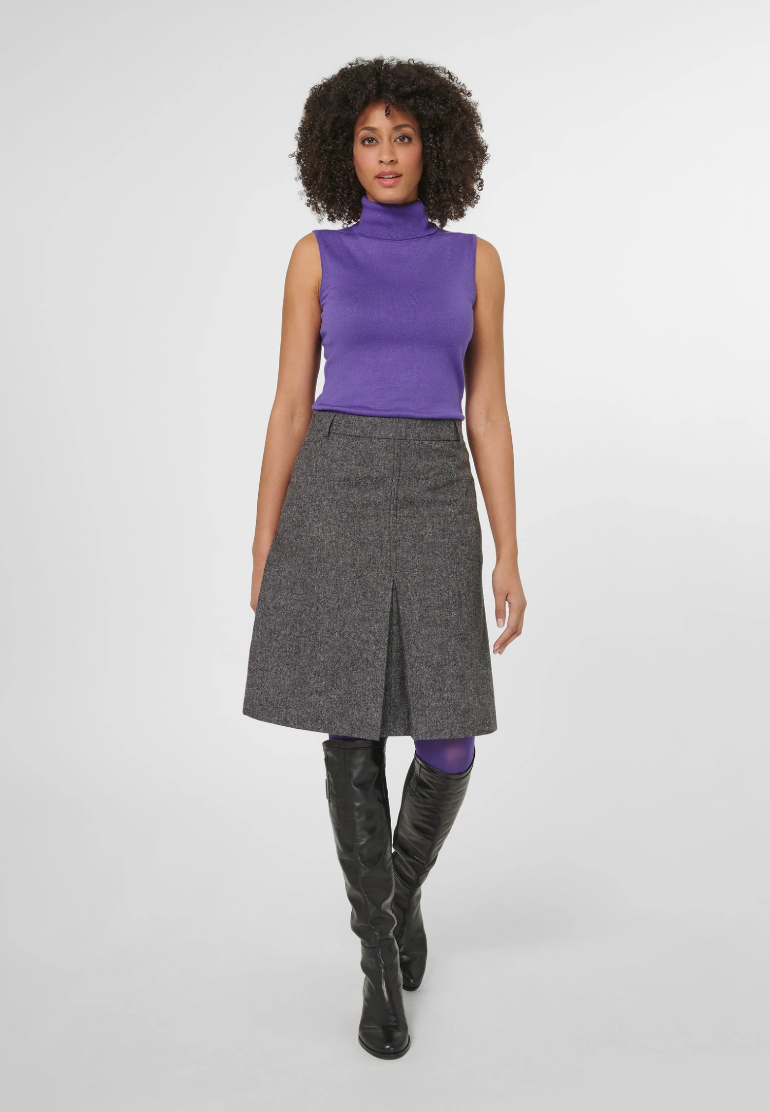 In Modischer- A-Lijn Rok - Schwarz Wollweiß 2 In Modischer- A-Lijn Rok - Schwarz Wollweiß - Afbeelding 2