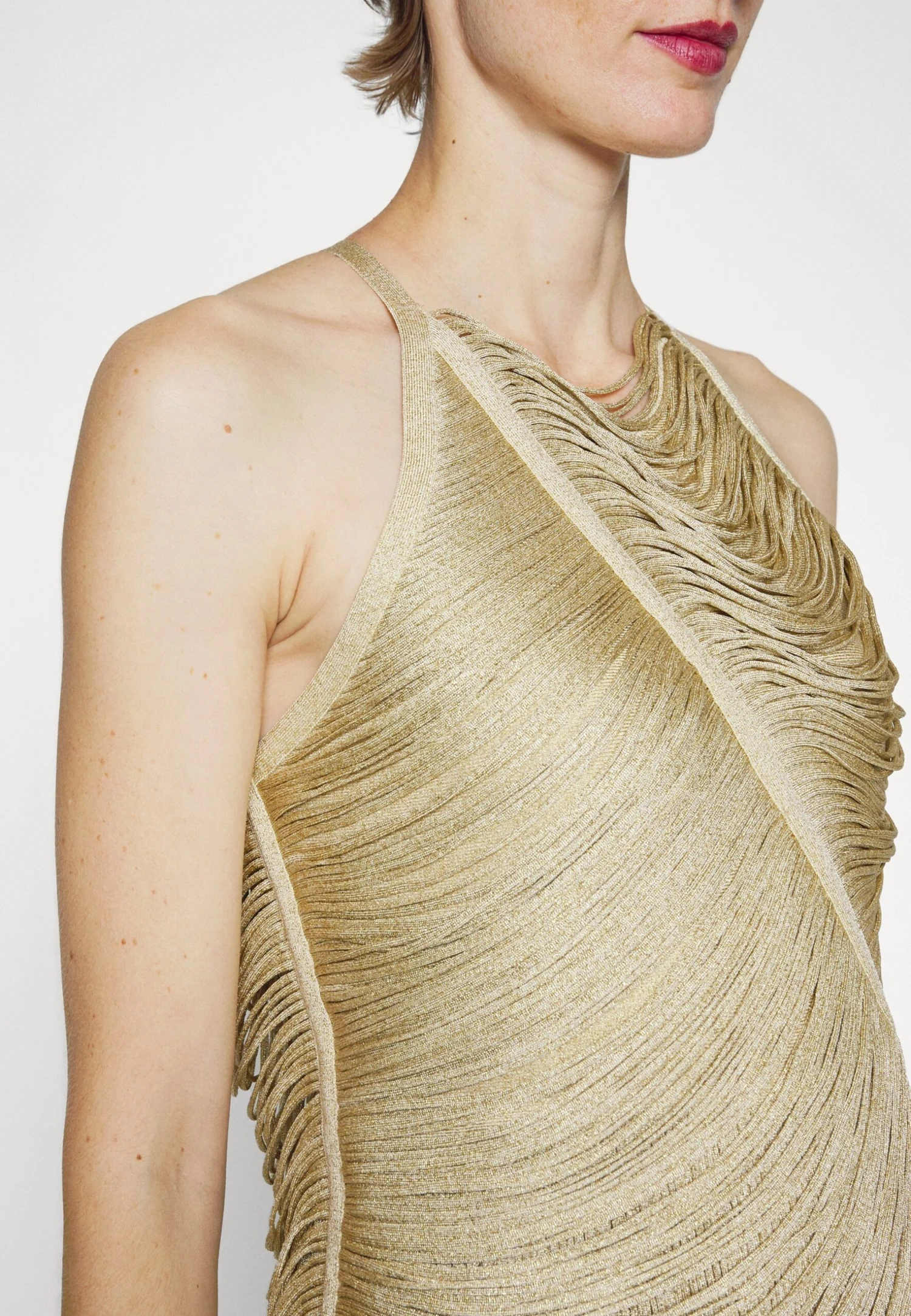 HERVE LEGER Metallic Draped Fringe Gown - Galajurk - Metallic Gold 8 HERVE LEGER Metallic Draped Fringe Gown - Galajurk - Metallic Gold - Afbeelding 8