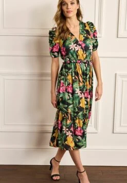 Next Ruched Sleeve Midi Petite - Jurk - Floral