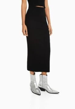 BERSHKA Midi- Kokerrok - Black