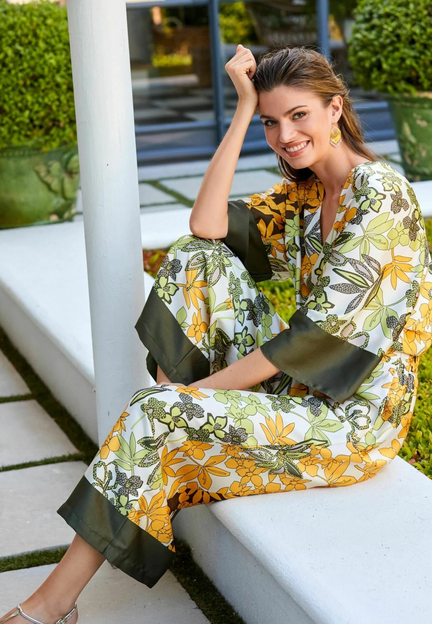 Next Printed Wide Leg Standard - Broek - Khaki Green Yellow 4 Next Printed Wide Leg Standard - Broek - Khaki Green Yellow - Afbeelding 4