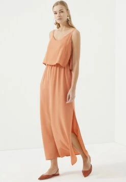 Strappy Side Slit - Maxi-Jurk - Orange