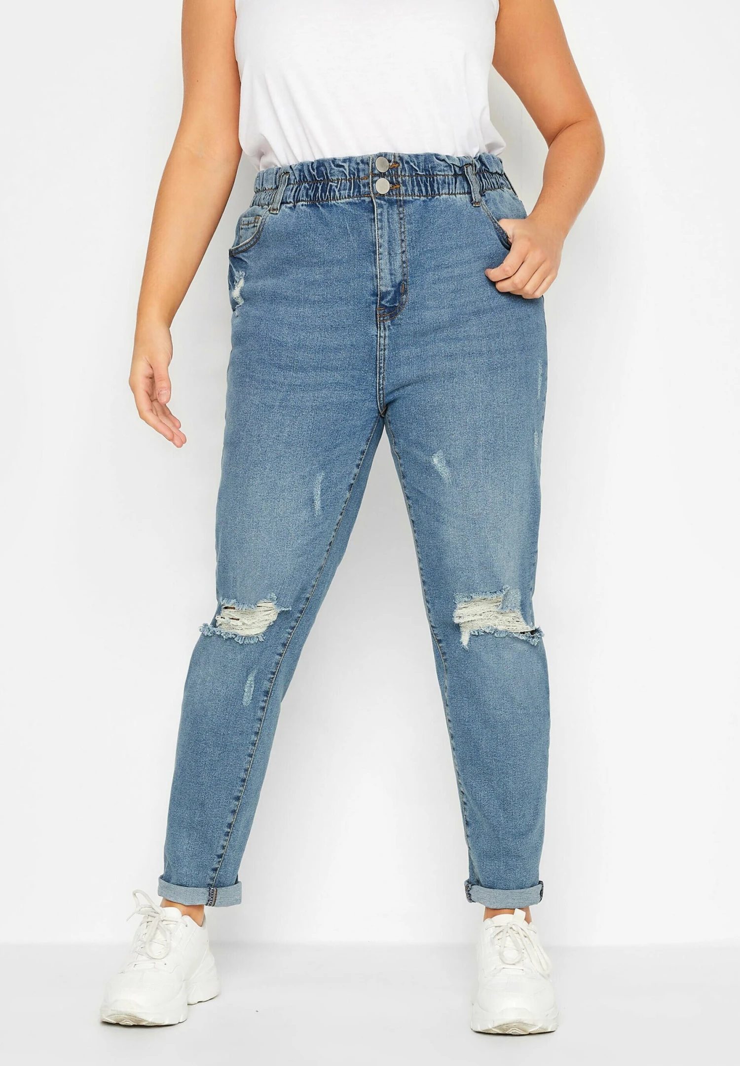 Curve Ripped Elasticated Stretch - Slim Fit Jeans - Blue 1 Curve Ripped Elasticated Stretch - Slim Fit Jeans - Blue