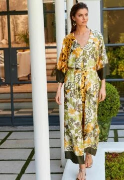 Next Printed Wide Leg Standard - Broek - Khaki Green Yellow