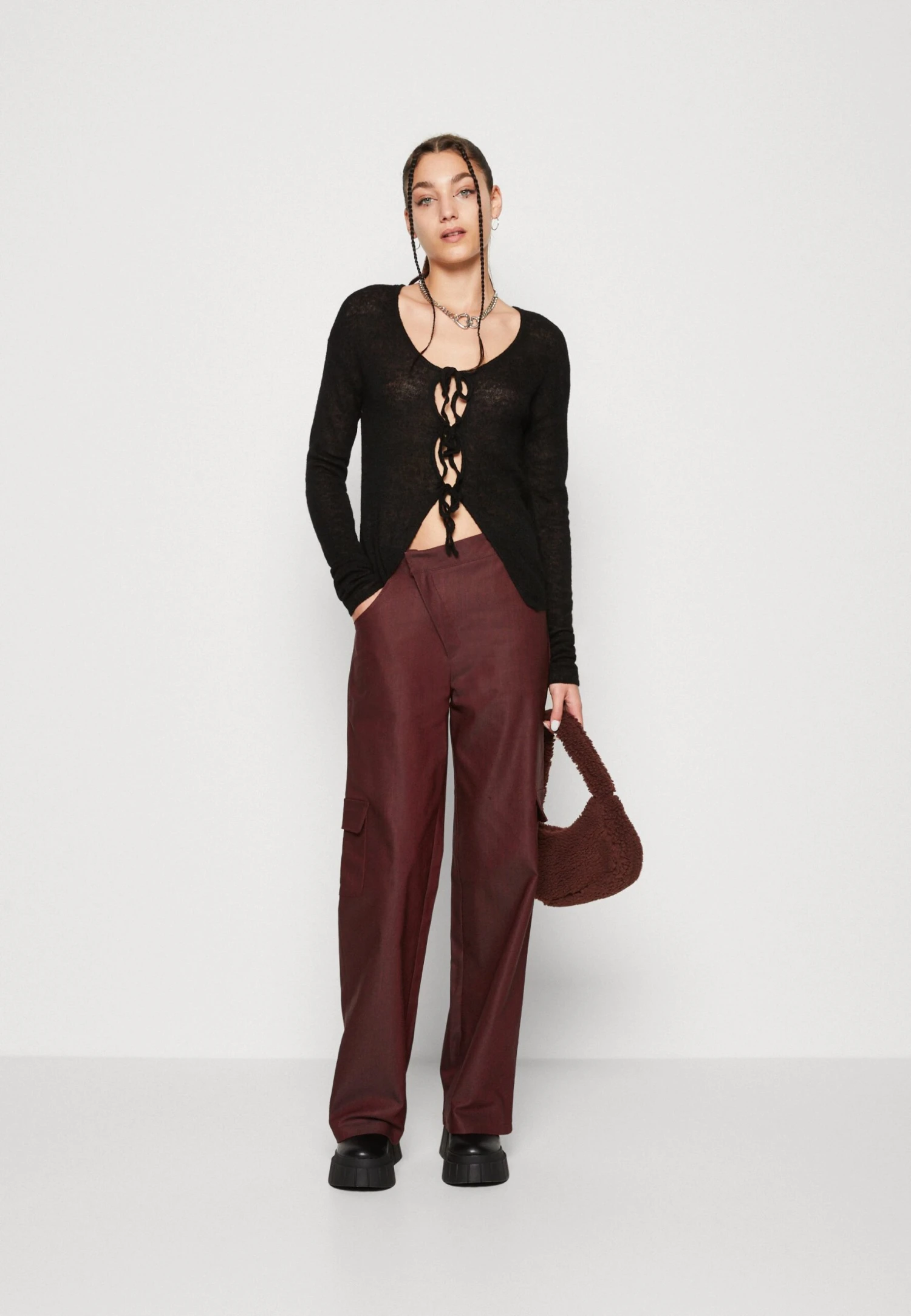 Asymmetric Waistband Trousers - Cargobroek - Dark Red 2 Asymmetric Waistband Trousers - Cargobroek - Dark Red - Afbeelding 2