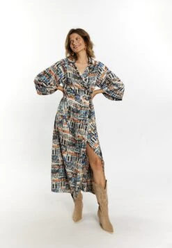 Usha Carnea - Jurk - Beige Blau Mehrfarbig