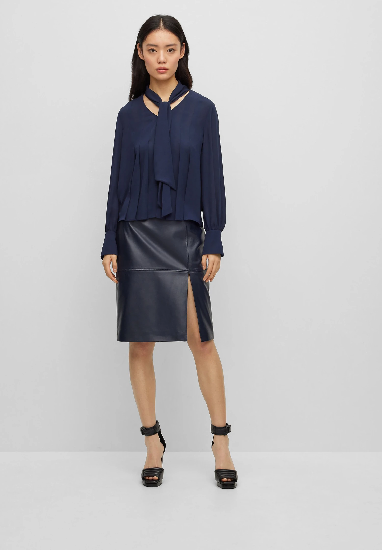 Boss Setora - Leren Rok - Dark Blue 2 Boss Setora - Leren Rok - Dark Blue - Afbeelding 2