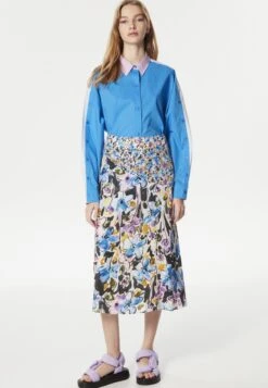 Twist Flared Pattern Mix Midi - A-Lijn Rok - Blue