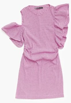 Checked Fitted Mini- Jurk - Pink -Only Mode Winkel ae04175d4c924768a6d50cd7d0c94345