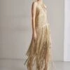 HERVE LEGER Metallic Draped Fringe Gown - Galajurk - Metallic Gold