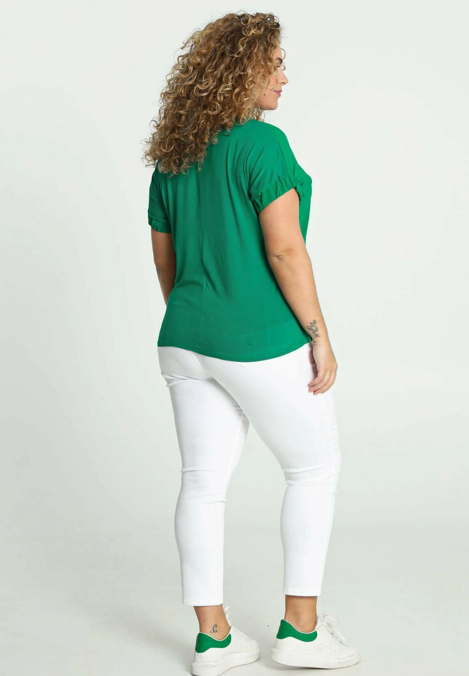 Uni Avec Découpe À L'Encolure - T-Shirt Basic - Green 3 Uni Avec Découpe À L'Encolure - T-Shirt Basic - Green - Afbeelding 3