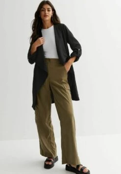 New Look 3/4 Sleeve Waterfall Duster- Trenchcoat - Black