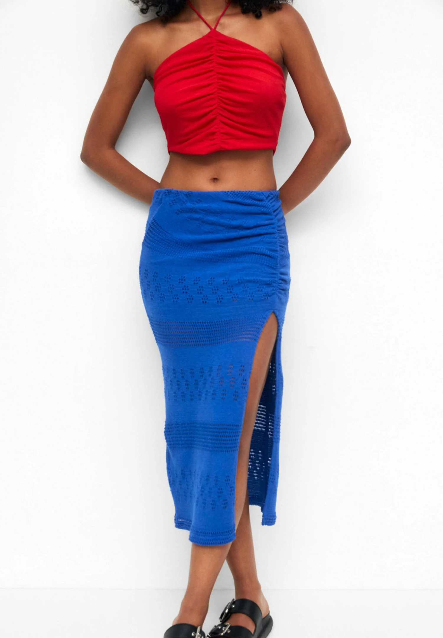 PULL & BEAR Crochet Midi - Kokerrok - Blue 1 PULL & BEAR Crochet Midi - Kokerrok - Blue