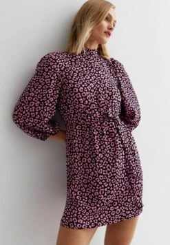 New Look Leopard Print High Neck Belted Mini - Jurk - Pink Pattern