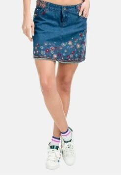 Koroshi Floral Embroidered - Minirok - Azul Med Medium Blue