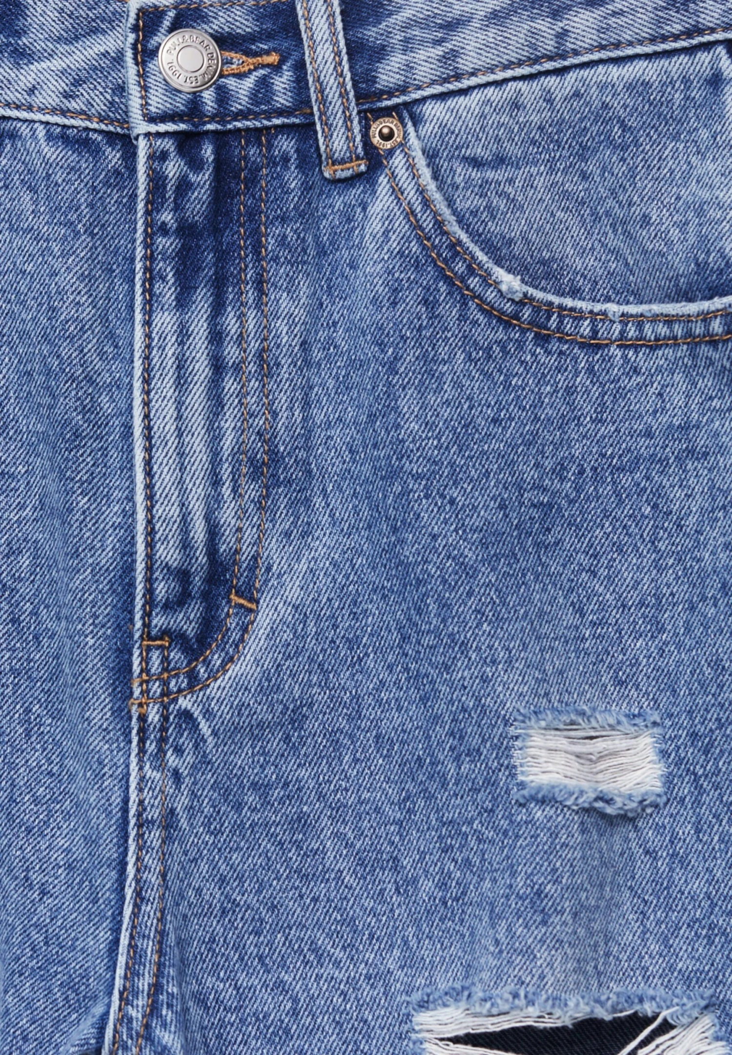 PULL & BEAR Ripped- Straight Leg Jeans - Blue Denim 7 PULL & BEAR Ripped- Straight Leg Jeans - Blue Denim - Afbeelding 7