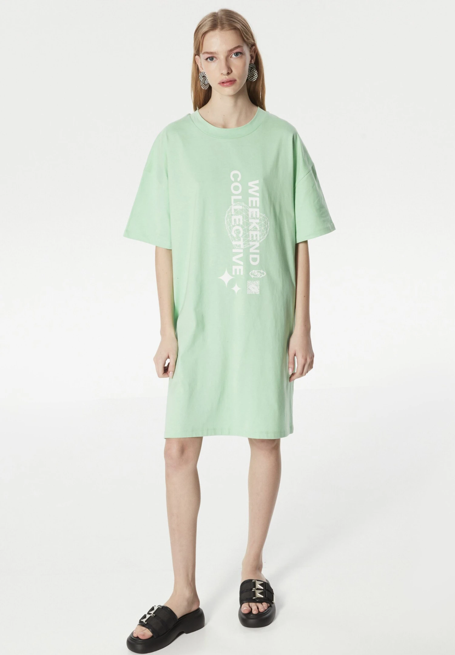 Twist Relaxed Fit Slogan And Visual Printed Combed Cotton - Jerseyjurk - Mint Green 1 Twist Relaxed Fit Slogan And Visual Printed Combed Cotton - Jerseyjurk - Mint Green