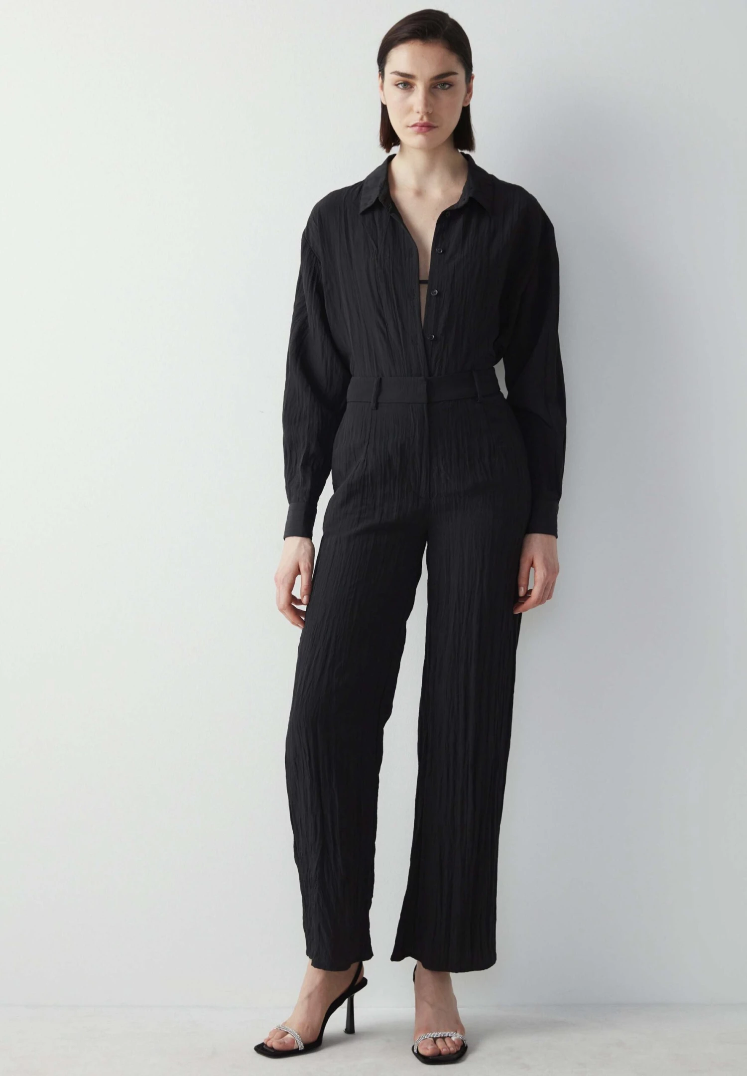 Ipekyol Palazzo Textured Wide Leg Fit - Broek - Black 1 Ipekyol Palazzo Textured Wide Leg Fit - Broek - Black