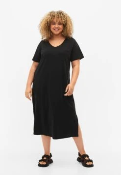 Zizzi Kurzärme Mit Schlitz - Jerseyjurk - Black