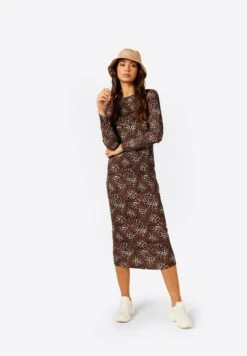 Plisse Midi Smock In Leopard - Jurk - Brown