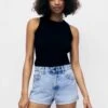 PULL & BEAR Mid-Waist - Jeansshort - Blue Denim