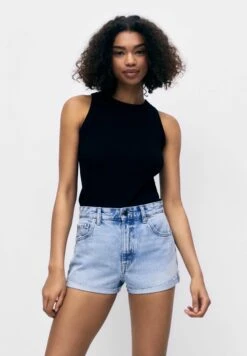PULL & BEAR Mid-Waist - Jeansshort - Blue Denim